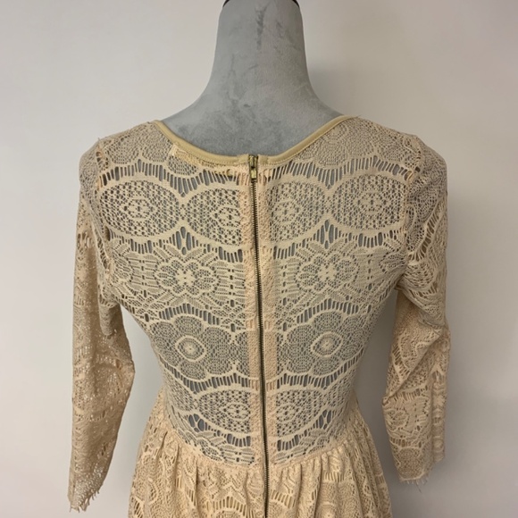 Mallory dress SZ S vintage crochet lace tan cottagecore mini whimsical fairy - Picture 5 of 11
